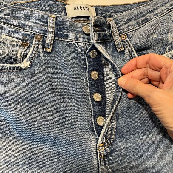 AGOLDE Riley Light Wash Distressed Straight Leg Jeans size 25. - Picture 4 of 12